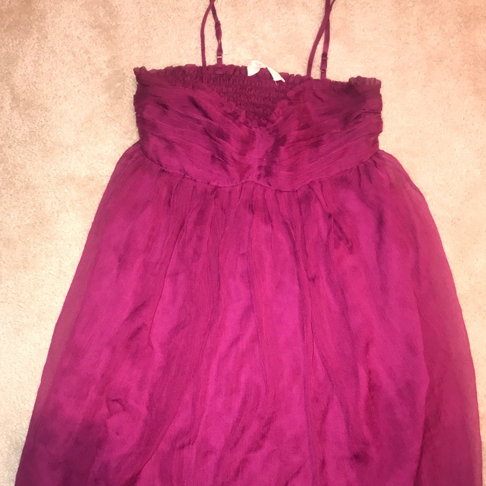 Fuschia dress with sheer overlay